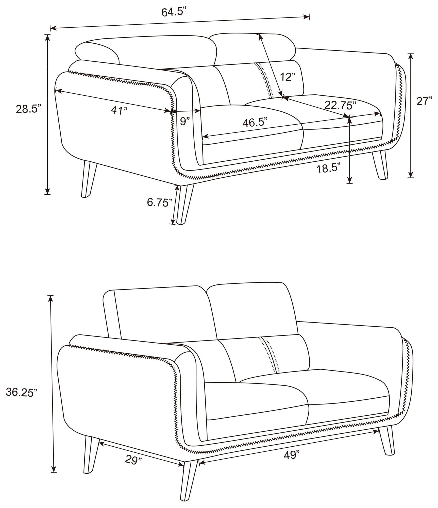 Shania Shania 2-piece Upholstered Low Back Sofa Set Black 509921-S2 - Ella Furniture