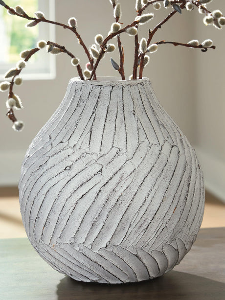 Shelvie Distressed White Vase from Ella Furniture