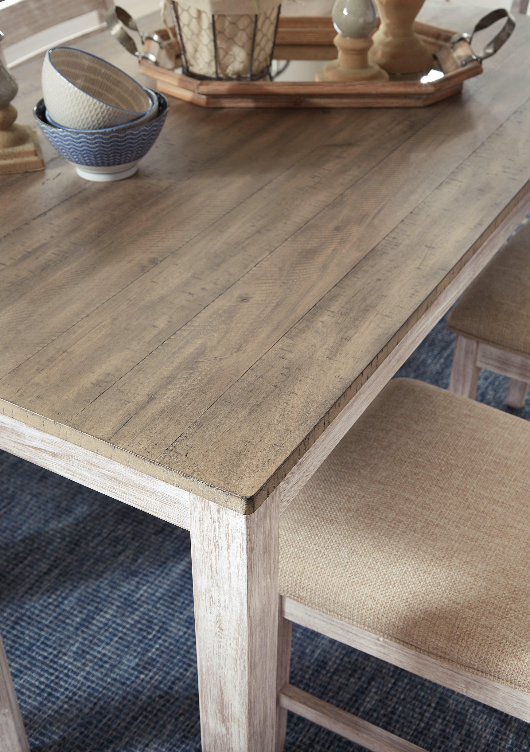 Skempton White/light Brown Counter Height Dining Table And 2 Barstools - Ella Furniture