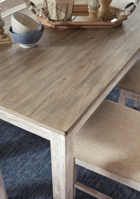 Skempton White/light Brown Counter Height Dining Table And 2 Barstools - Ella Furniture