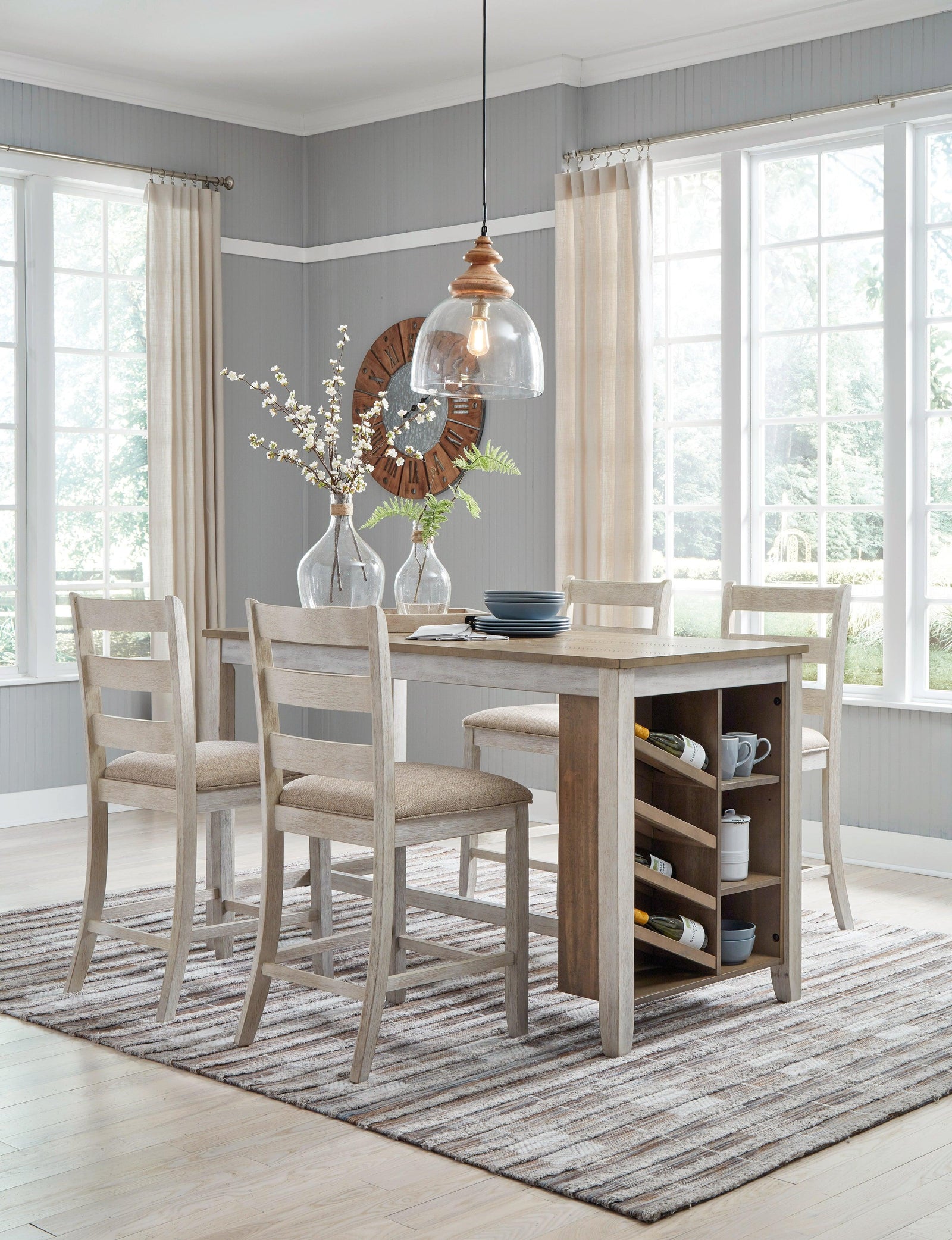 Skempton White/light Brown Counter Height Dining Table And 4 Barstools - Ella Furniture