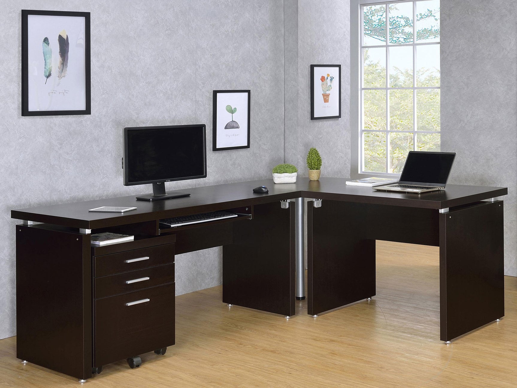 SKYLAR COLLECTION Skylar 2-piece Home Office Set L-Shape Desk with File Cabinet Cappuccino 800891-S4 - Ella Furniture