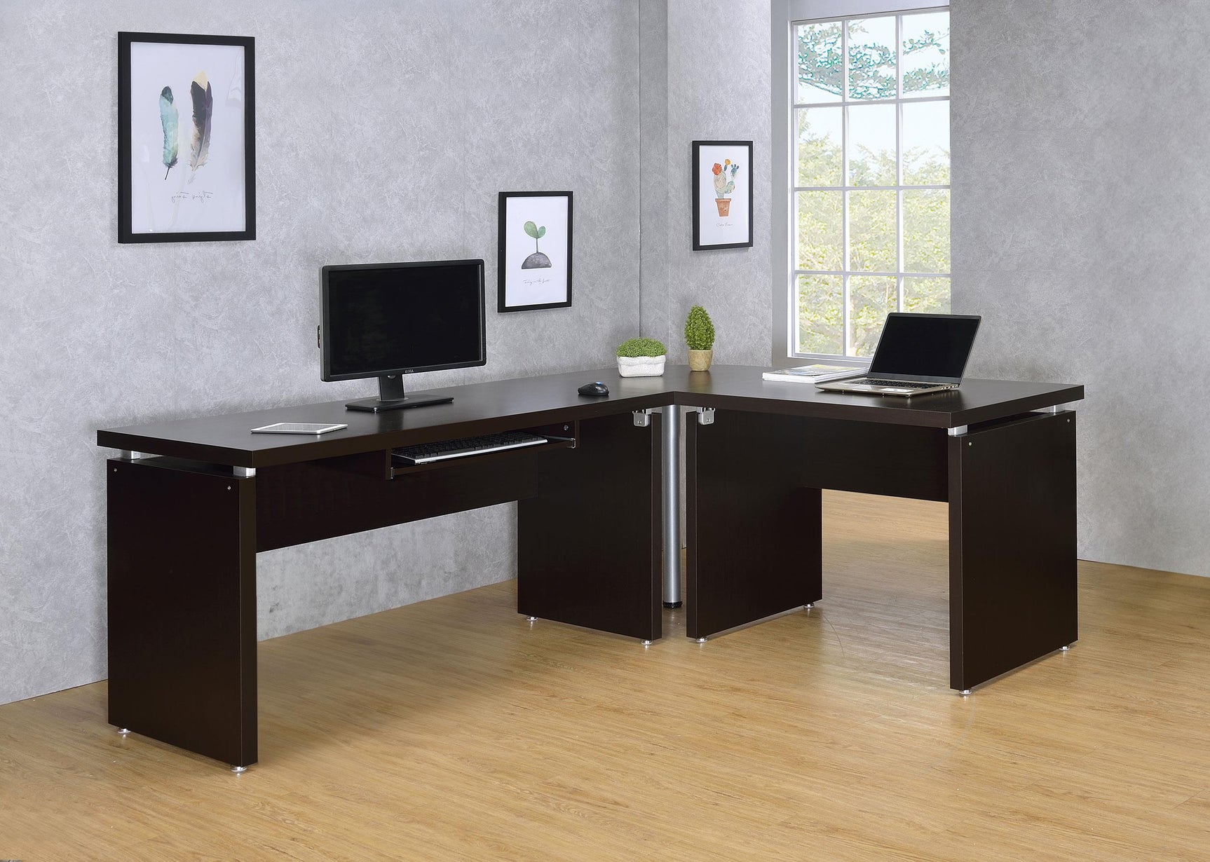 SKYLAR COLLECTION Skylar Engineered Wood L-Shape Computer Desk Cappuccino 800891L - Ella Furniture