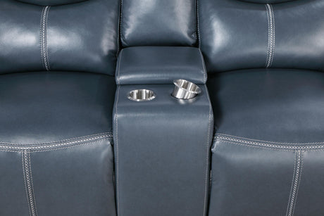 Sloane 3-piece Upholstered Reclining Sofa Set Blue 610271-S3 - Ella Furniture