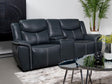Sloane Upholstered Motion Reclining Loveseat With Console Blue 610272 - Ella Furniture