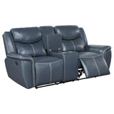 Sloane Upholstered Motion Reclining Loveseat With Console Blue 610272 - Ella Furniture