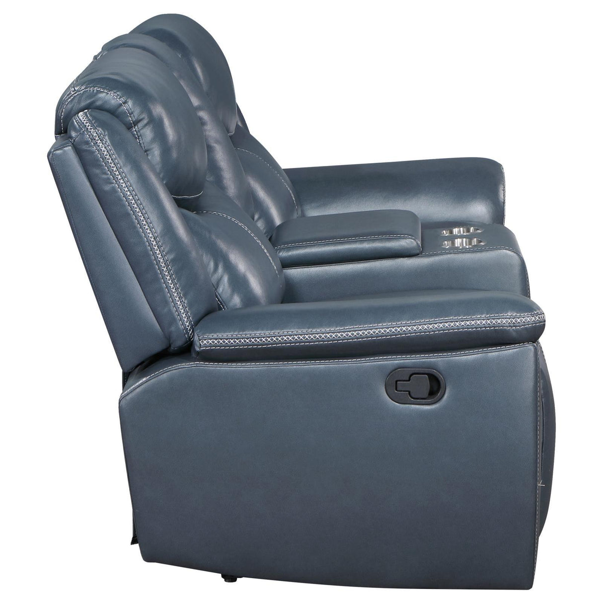 Sloane Upholstered Motion Reclining Loveseat With Console Blue 610272 - Ella Furniture