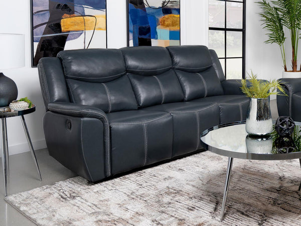 Sloane Upholstered Motion Reclining Sofa With Drop Down Table Blue 610271 - Ella Furniture