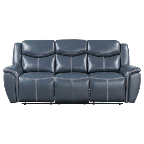 Sloane Upholstered Motion Reclining Sofa With Drop Down Table Blue 610271 - Ella Furniture