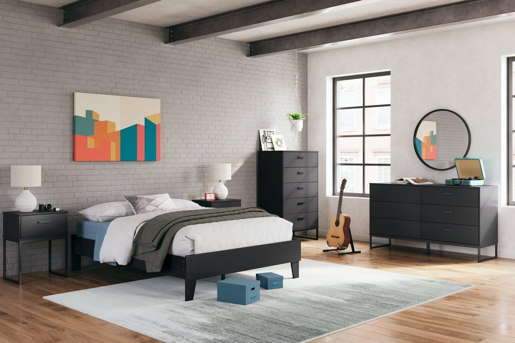 Socalle Black Full Platform Bed - Ella Furniture