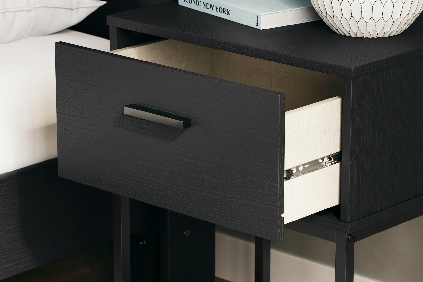 Socalle Black Nightstand - Ella Furniture