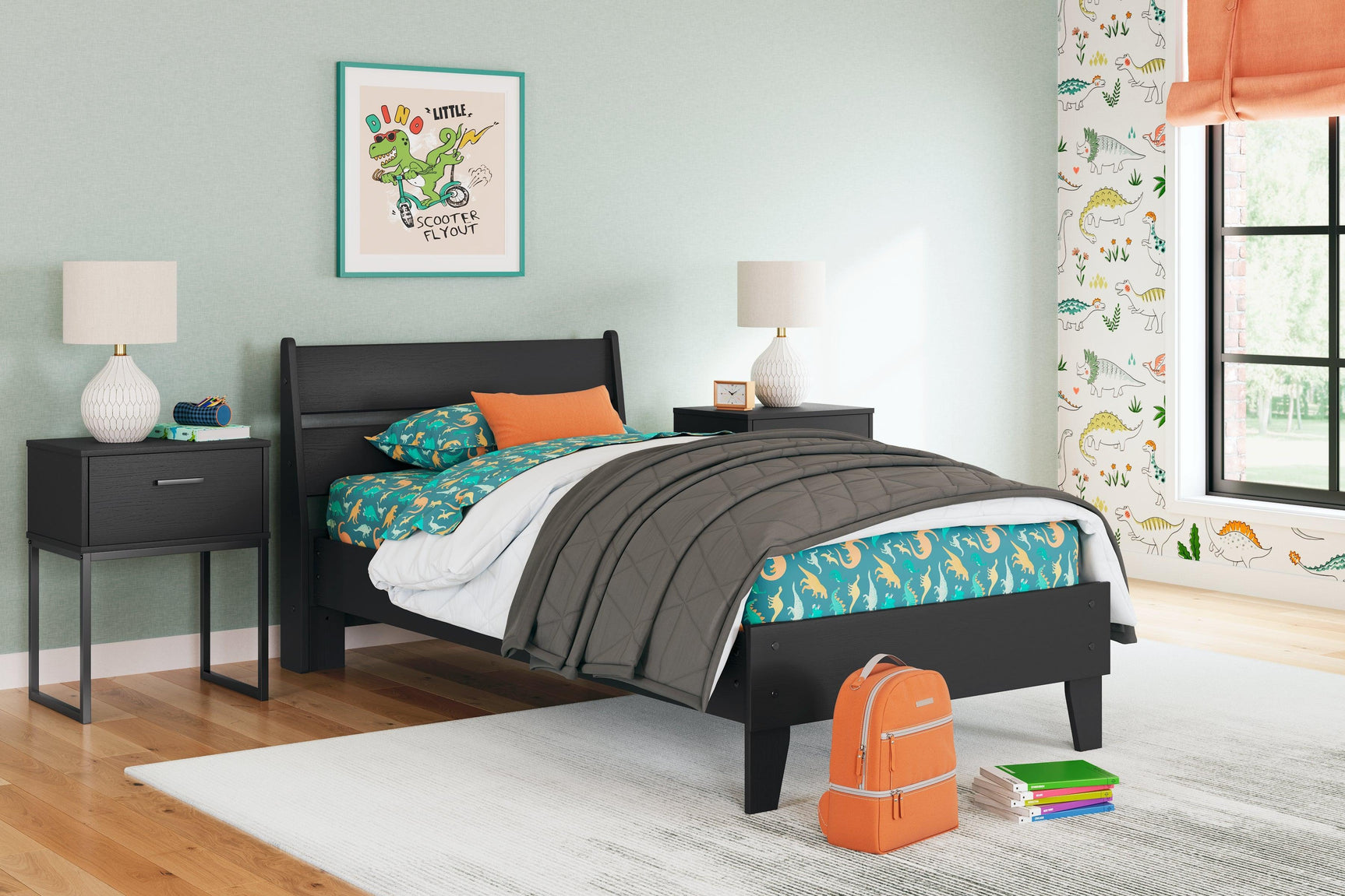 Socalle Black Twin Panel Platform Bed - Ella Furniture