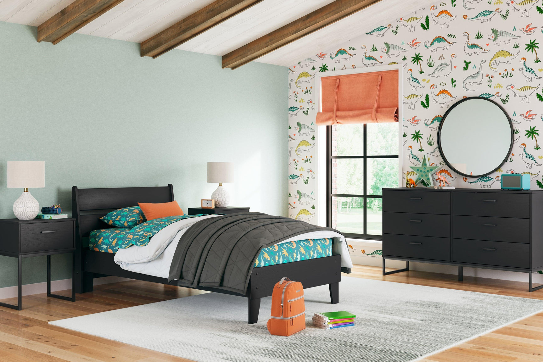 Socalle Black Twin Panel Platform Bed - Ella Furniture