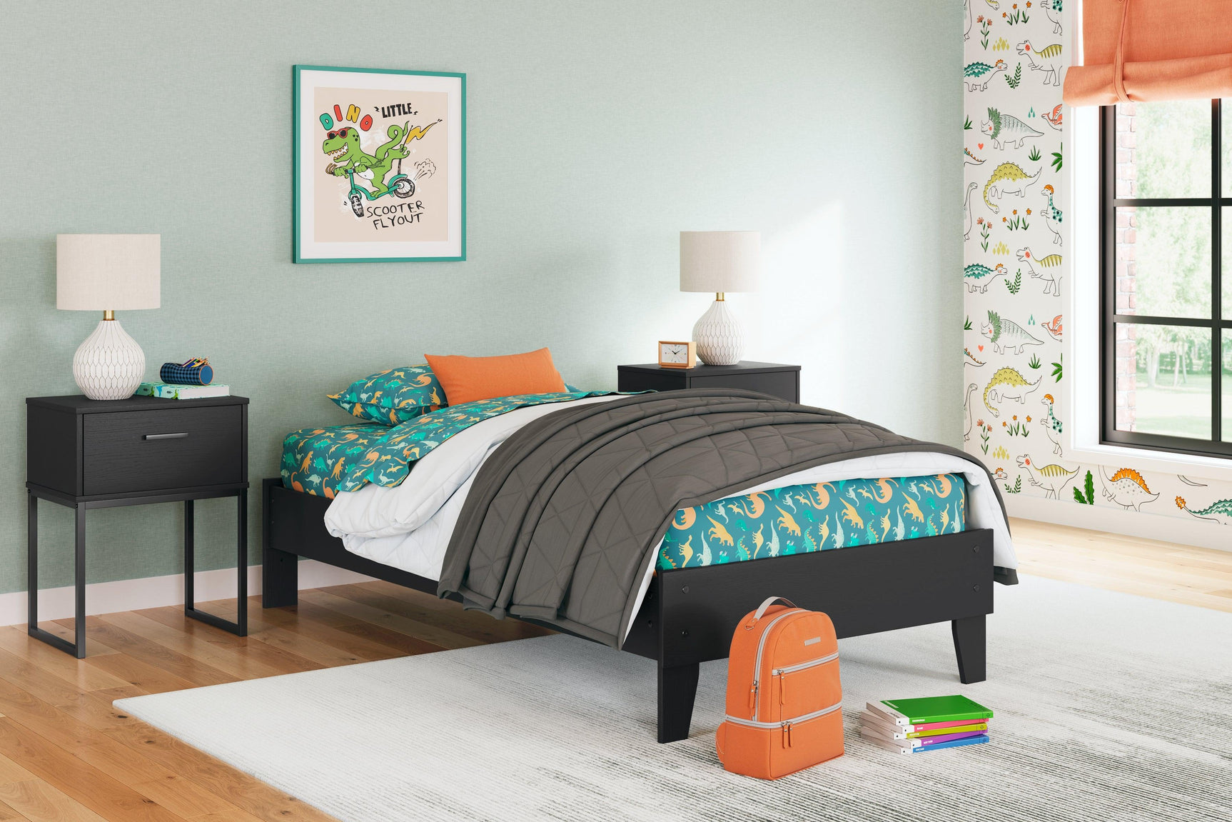 Socalle Black Twin Platform Bed - Ella Furniture