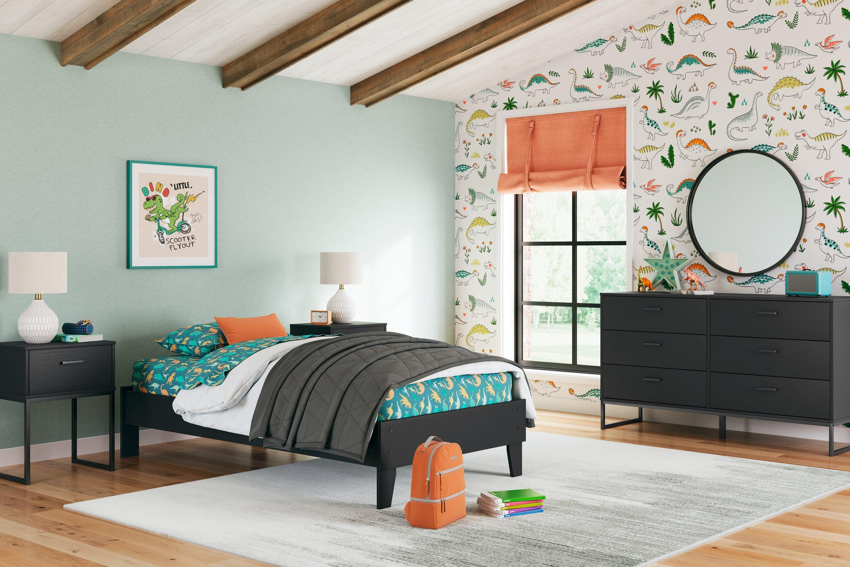 Socalle Black Twin Platform Bed - Ella Furniture