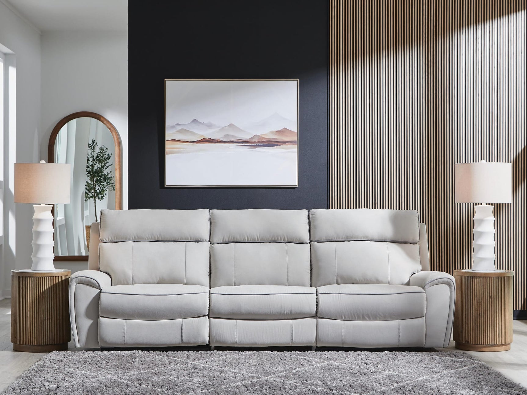 Social Pointe Pearl/Ash Chenille 3-Piece Power Reclining Sectional from Ella Furniture
