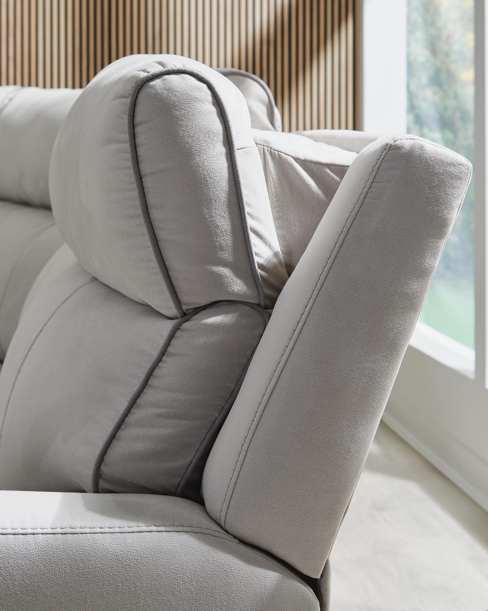 Social Pointe Pearl/Ash Chenille 5-Piece Power Reclining Sectional from Ella Furniture