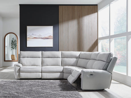 Social Pointe Pearl/Ash Chenille 5-Piece Power Reclining Sectional view 2