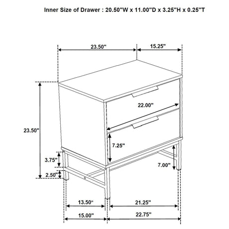 Sonora 2-drawer Nightstand Bedside Table White 224862 - Ella Furniture