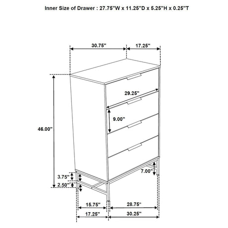 Sonora 4-drawer Bedroom Chest White 224865 - Ella Furniture