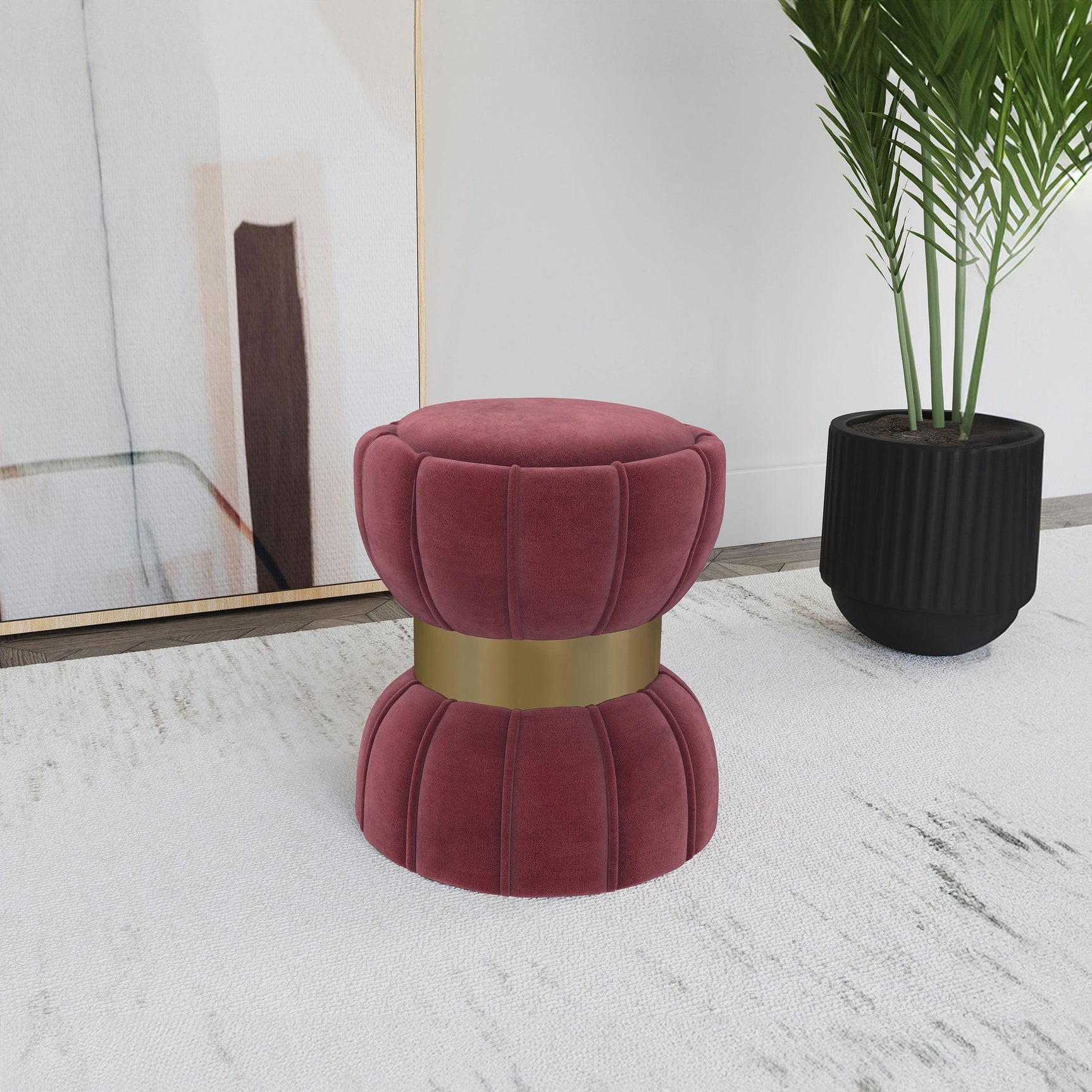 Sora Round Upholstered Ottoman Berry 910290 - Ella Furniture