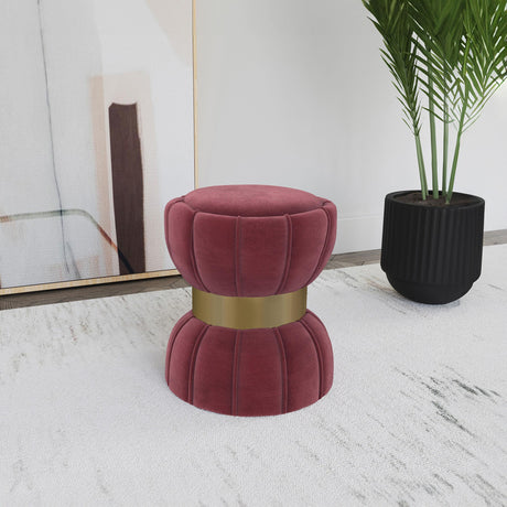 Sora Round Upholstered Ottoman Berry 910290 - Ella Furniture