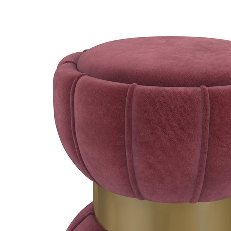 Sora Round Upholstered Ottoman Berry 910290 - Ella Furniture