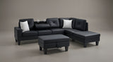 Star Black PU Sectional with Drop-Down Console and Storage Ottoman view 3