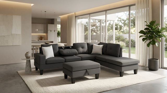 Star Dark Grey Fabric Sectional with Storage Ottoman and Drop-Down Table from Ella Furniture