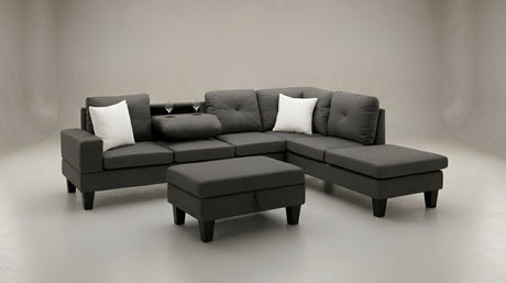 Star Dark Grey Fabric Sectional with Storage Ottoman and Drop-Down Table view 3