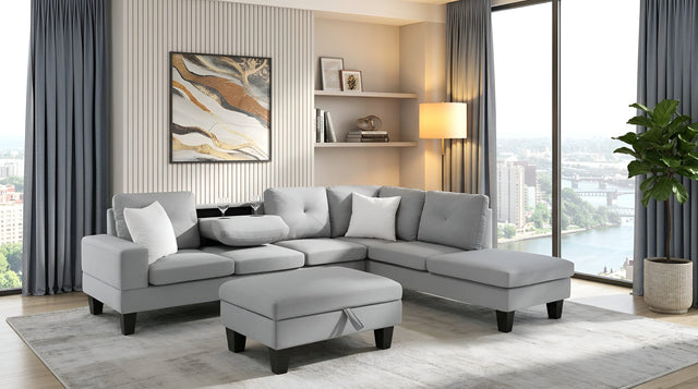 Star Light Grey Fabric Sectional with Storage Ottoman and Drop-Down Table from Ella Furniture