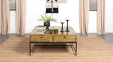 Stephie 4-Drawer Square Clear Glass Top Coffee Table Honey Brown 704698 - Ella Furniture