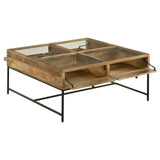 Stephie 4-Drawer Square Clear Glass Top Coffee Table Honey Brown 704698 - Ella Furniture