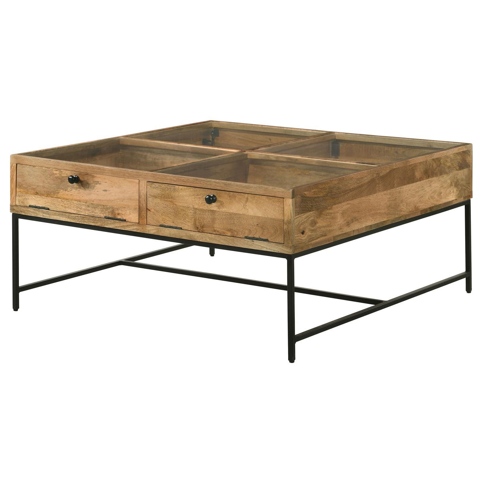 Stephie 4-Drawer Square Clear Glass Top Coffee Table Honey Brown 704698 - Ella Furniture