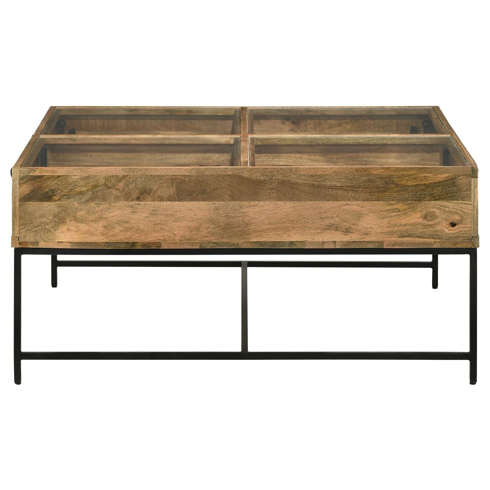 Stephie 4-Drawer Square Clear Glass Top Coffee Table Honey Brown 704698 - Ella Furniture