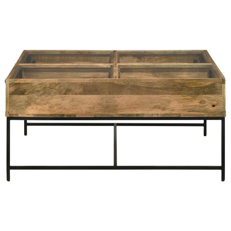 Stephie 4-Drawer Square Clear Glass Top Coffee Table Honey Brown 704698 - Ella Furniture
