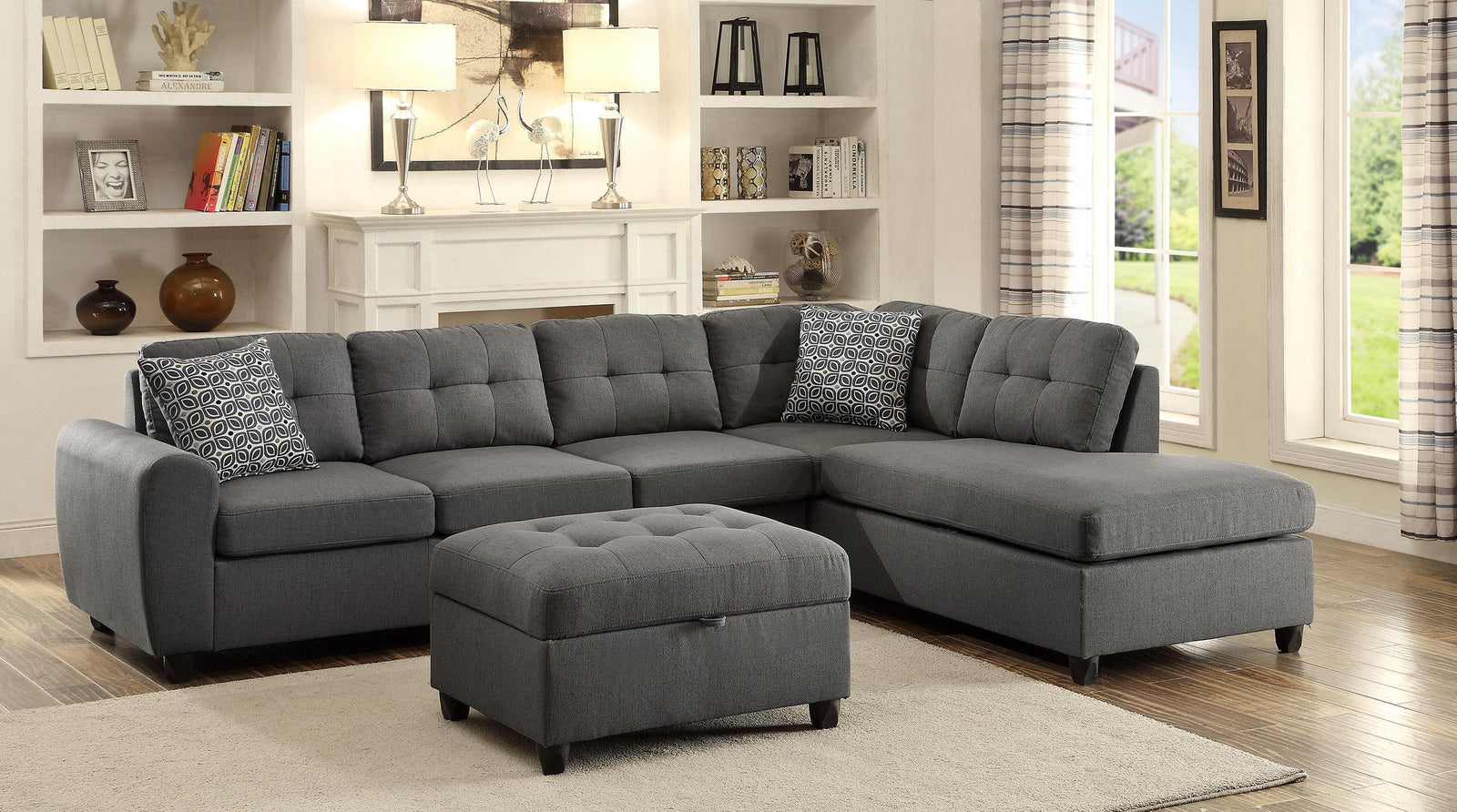 STONENESSE SECTIONAL Stonenesse Sectional Sofa with Storage Ottoman Set Grey 500413-S2 - Ella Furniture