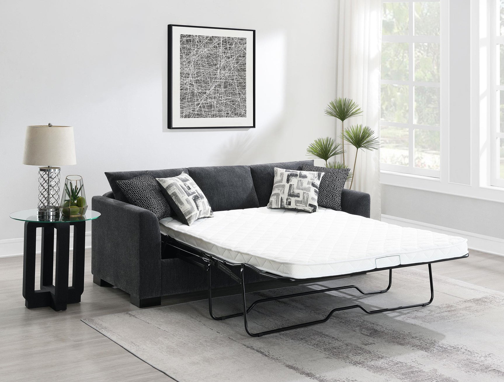 Storey Upholstered Sleeper Sectional Chaise Sofa Dark Grey 504777 - Ella Furniture