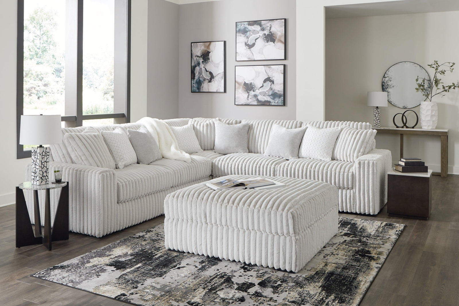 Stupendous Alloy 3-Piece Sectional with Ottoman - Ella Furniture