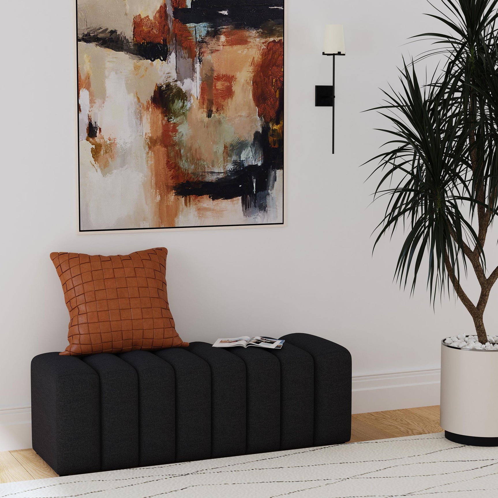 Summer Fabric Upholstered Tufted Accent Bench Charcoal 910294 - Ella Furniture