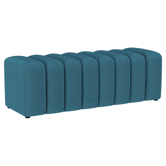 Summer Fabric Upholstered Tufted Accent Bench Peacock Blue 910293 - Ella Furniture