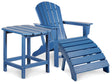 Sundown Blue Treasure Outdoor Adirondack Chair And Ottoman With Side Table - Ella Furniture