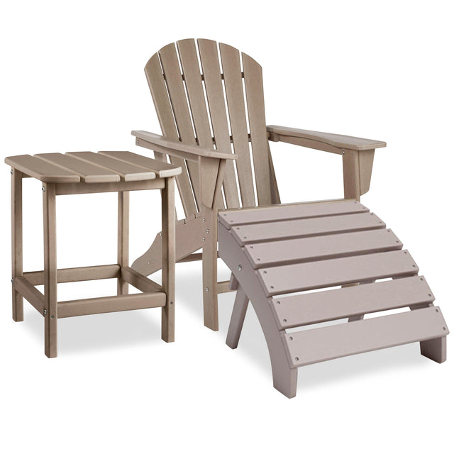 Sundown Driftwood Treasure Outdoor Adirondack Chair And Ottoman With Side Table - Ella Furniture