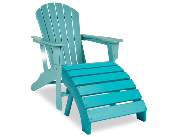 Sundown Turquoise Treasure Outdoor Adirondack Chair And Ottoman - Ella Furniture