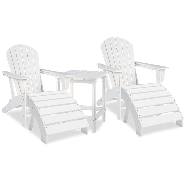 Sundown White Treasure 2 Outdoor Adirondack Chairs And Ottomans With Side Table - Ella Furniture