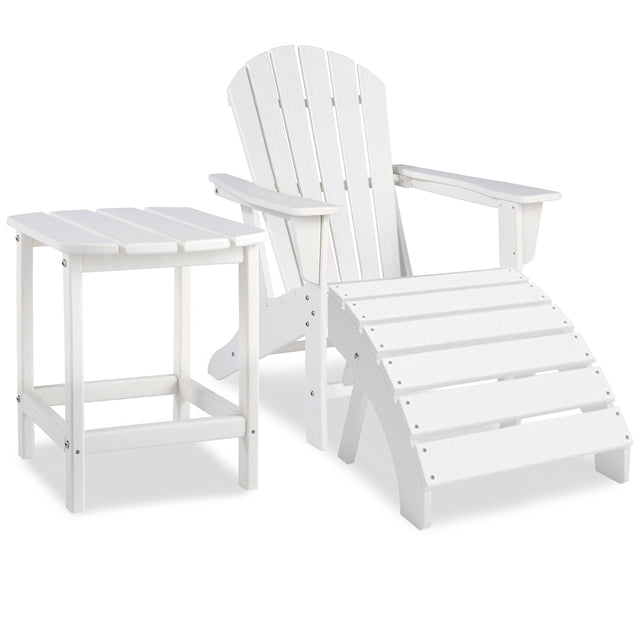 Sundown White Treasure Outdoor Adirondack Chair And Ottoman With Side Table - Ella Furniture