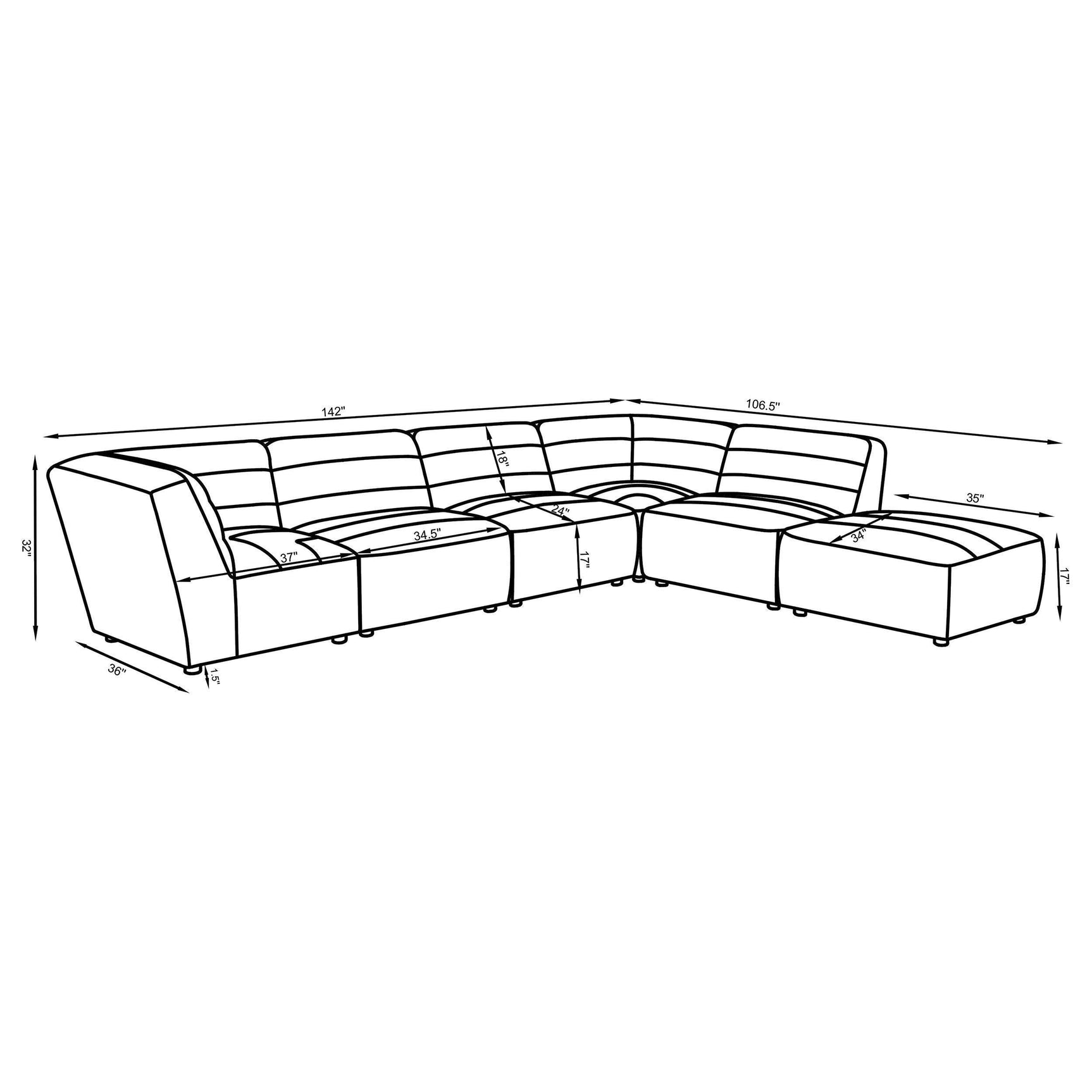 SUNNY Sunny 6-piece Upholstered Modular Sectional Sofa Charcoal 552081-SET - Ella Furniture