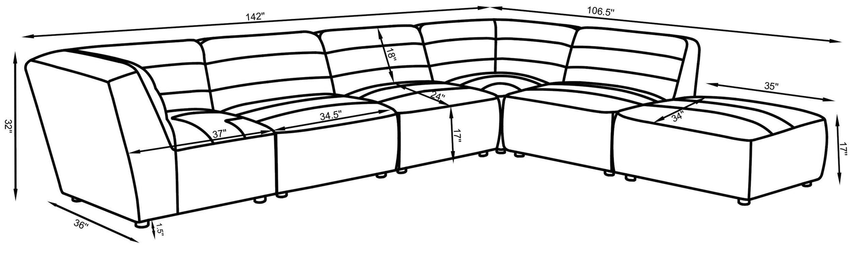 SUNNY Sunny 6-piece Upholstered Modular Sectional Sofa Natural 551621-SET - Ella Furniture
