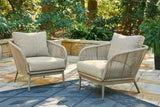 Swiss Beige Valley 2 Outdoor Lounge Chairs With End Table - Ella Furniture