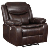 Sycamore Upholstered Power Recliner Chair Dark Brown 610193P - Ella Furniture